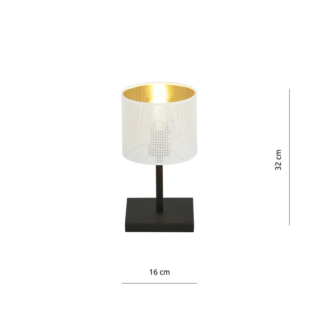 Lampada Da Tavolo 1 Luce Cigno In Acciaio Bianco E Paralume A Cilindro Oro