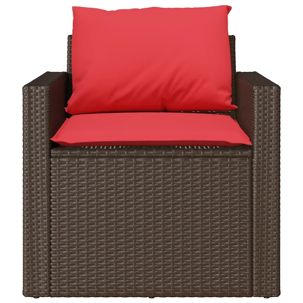 Set Divano da Giardino 4 pz con Cuscini Marrone in Polyrattan