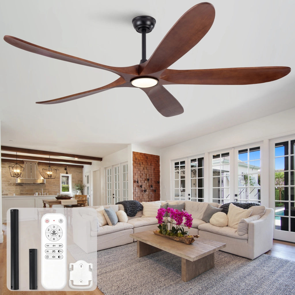 Ventilatore da soffitto 60 pollici con luce, ultrapiatto, 5 pale legno massello noce scuro, 3CCT dimmerabile, 6 velocit¨¤, aria silenziosa