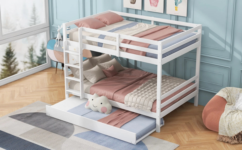 LETTO a castello 140x200 cm con letto estraibile in pino e MDF bianco