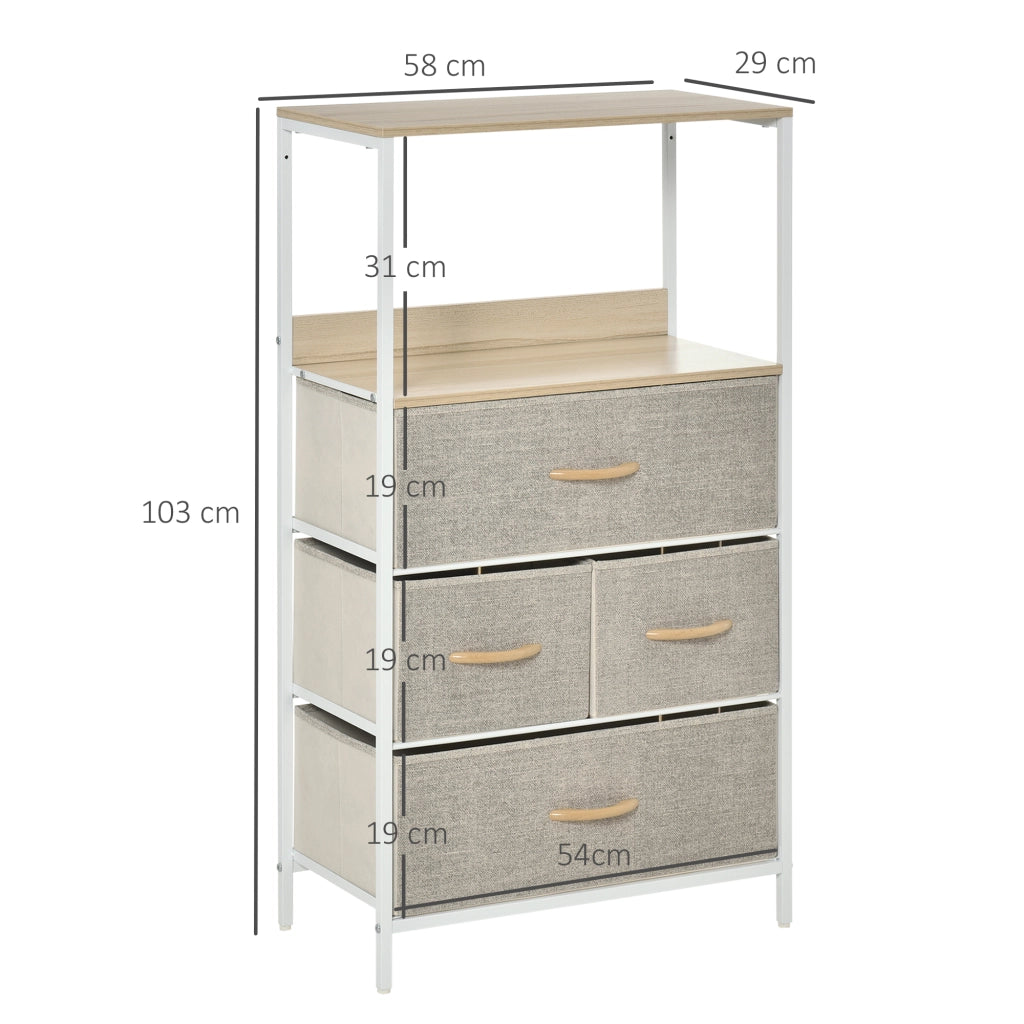 Cassettiera con 4 Cassetti e Compartimento Aperto ¨C Zephmum ¨C Grigio Tessuto Struttura Metallo