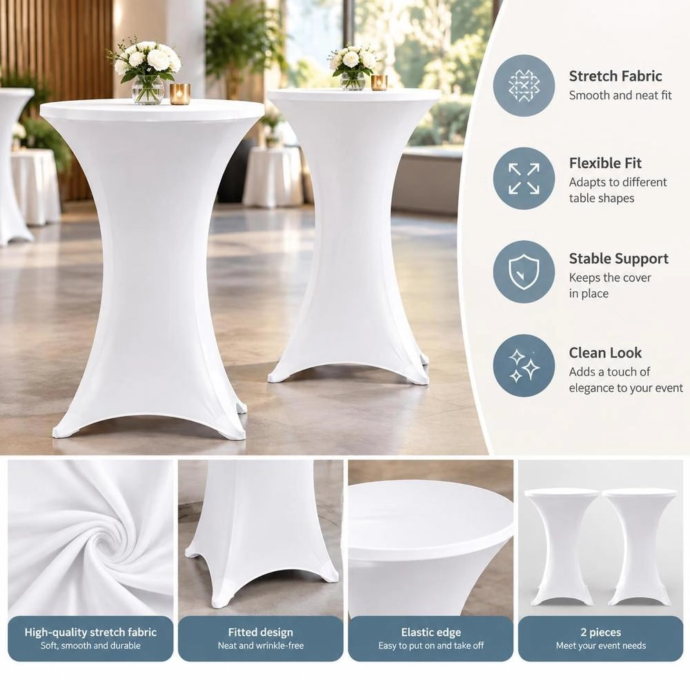 2 X Table Cover For Standing Table, Stretch Cover 70 Cm, White
