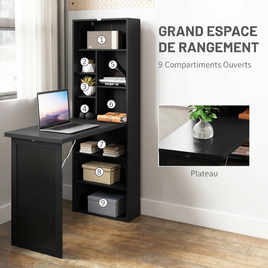 Scrivania con libreria, tavolo e ripiano regolabile ¨C Zephmum ¨C Nero, 98x51x153cm