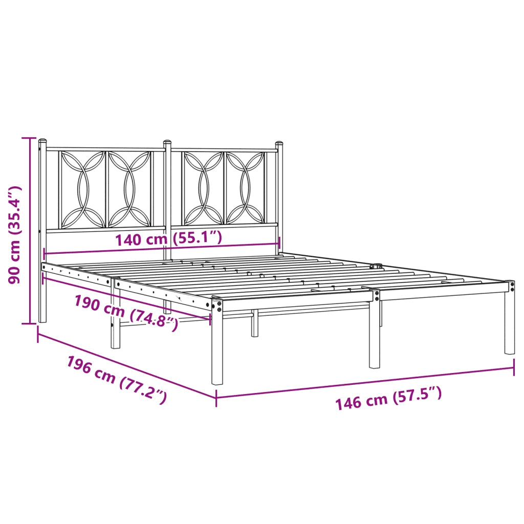 Giroletto con Testiera-Struttura Letto con testiera Metallo Bianco 140x190 cm 904594