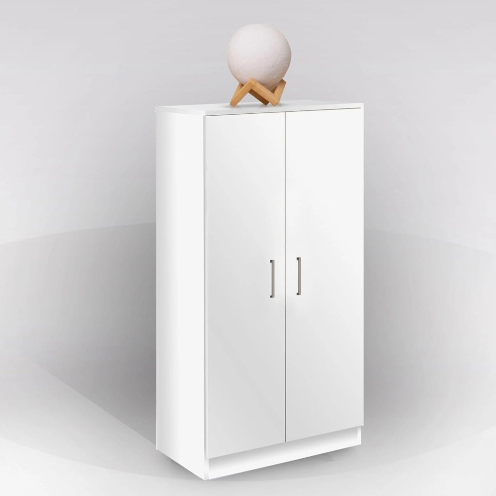 Scarpiera Salvaspazio Slim a 2 Ante, Armadio Multiuso in Melamina Bianca con 6 Ripiani, Mobile Ingresso per Casa e Cucina, Armadio per Camera da Letto e Bagno, 55x36x108 cm