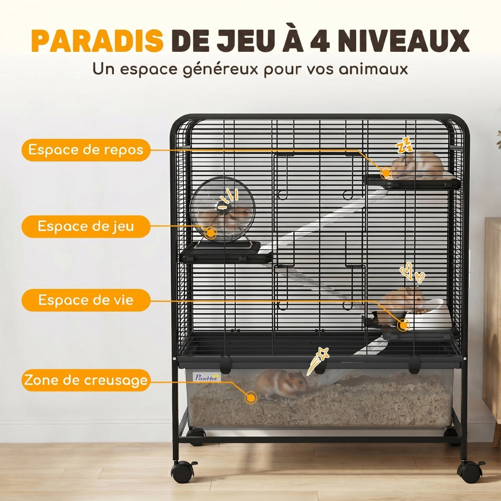 Gabbia per Criceti e Piccoli Animali ¨C Zephmum ¨C Nero, 75x46x94,5cm