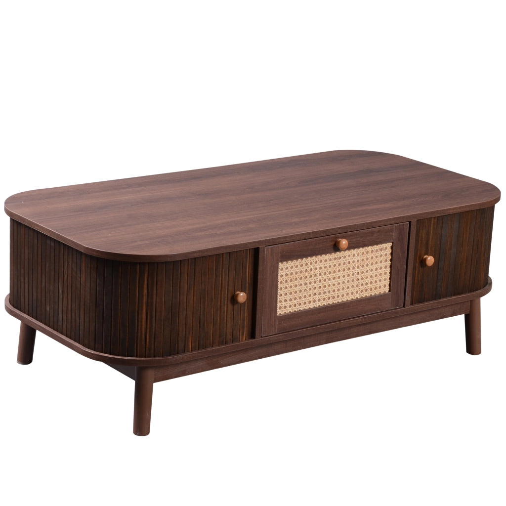 TAVOLINO DA CAFFÈ 110x55x38,5 cm MDF con dettagli in rattan