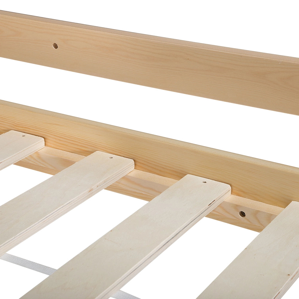 Letto a Castello Marrone Chiaro in Legno di Pino con Scala 90 x 200 cm