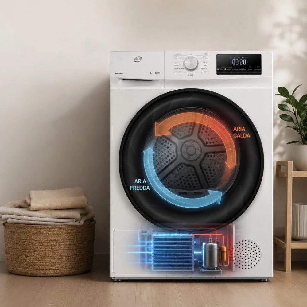 Asciugatrice Daya DHTD9PD 9 kg pompa di calore con rotazione bidirezionale e sensore umidità bianco classe D