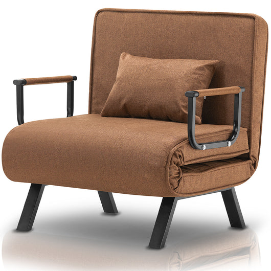 Poltrona Letto Reclinabile Chaise Lounge e Seduta Imbottita Convertibile Marrone