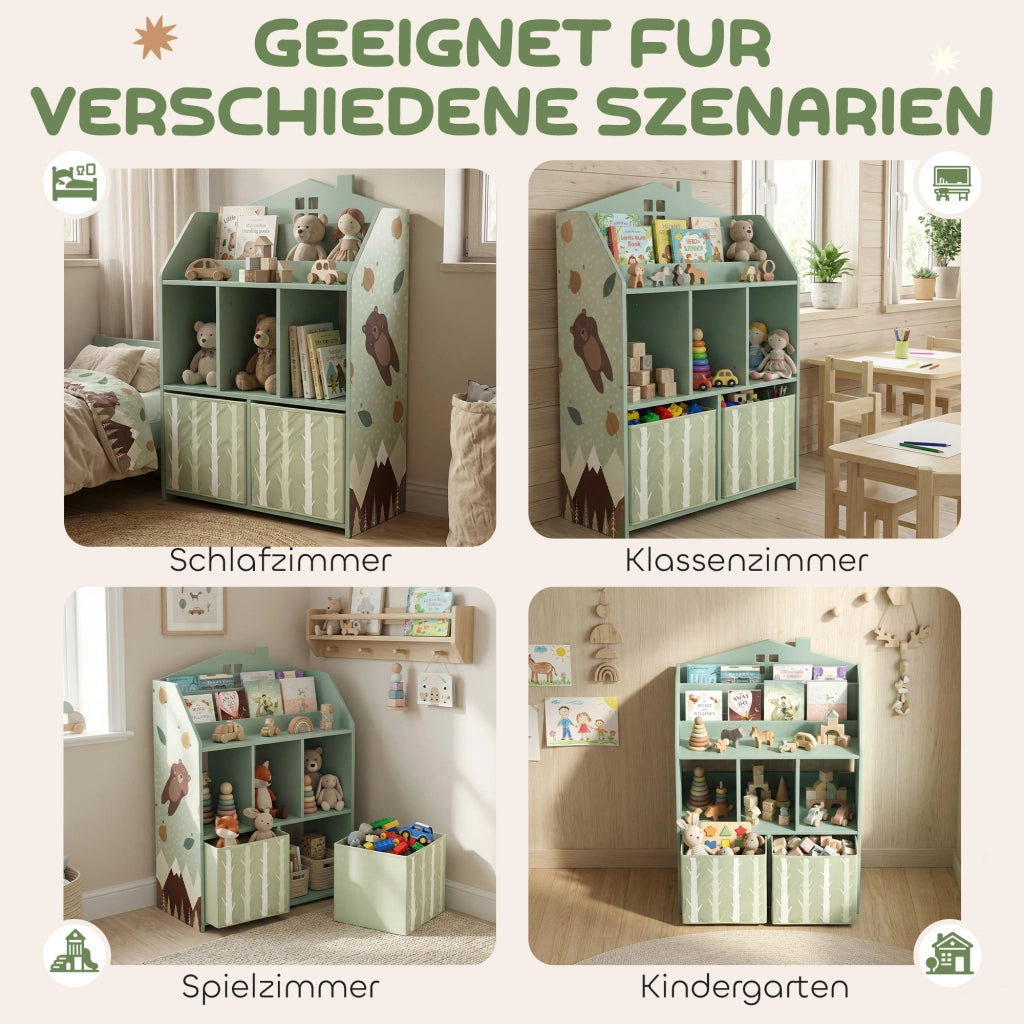 Libreria per bambini con 2 cassetti in tessuto ¨C zephmum ¨C 62.5x30x91.5 cm Verde