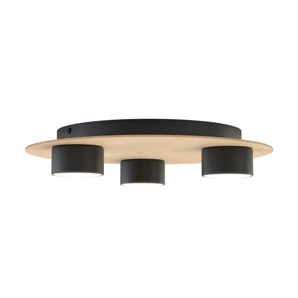 Lampada da soffitto Pixo in acciaio nero e legno naturale