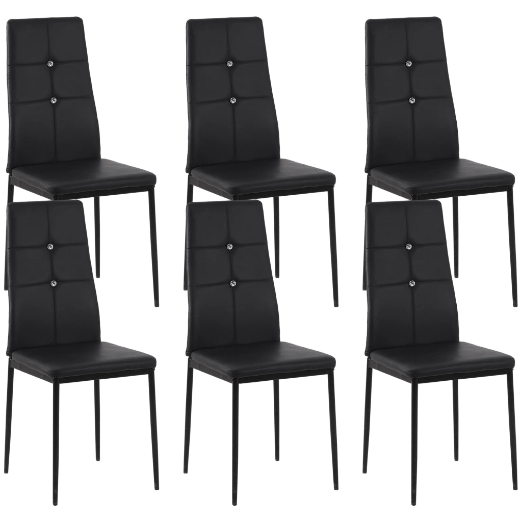 Set di 6 Sedie da Pranzo Imbottite in Ecopelle con Schienale Alto e Gambe in Metallo ¨C Minimal ¨C Nero