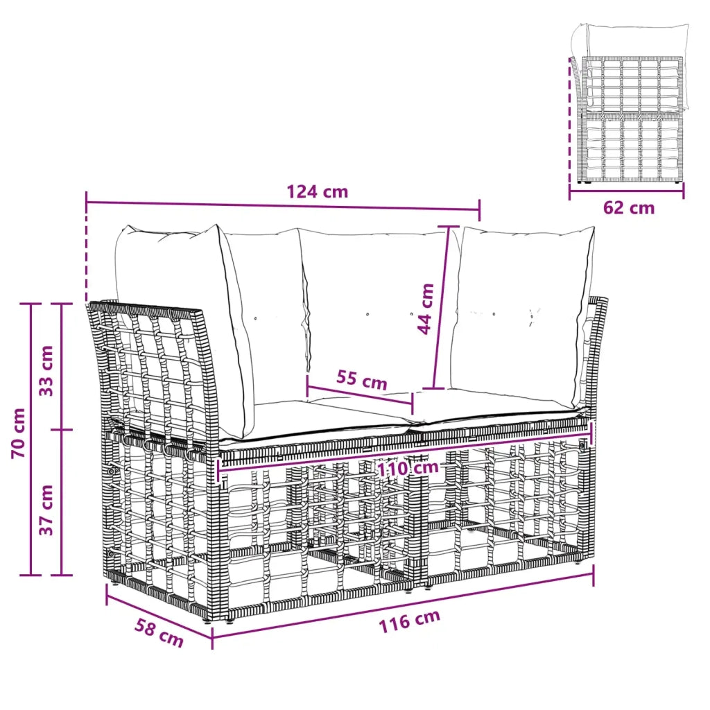 Loveseat da esterno 2 pz 2-Numero di posti Nero e Grigio scuro 42026727