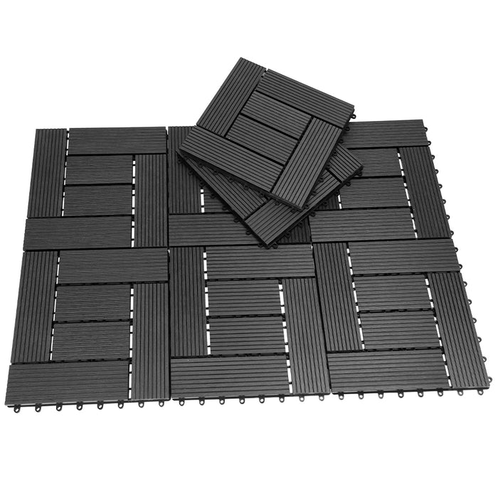 Set 11 Pezzi Piastrelle Pavimento WPC a Incastro da Esterno 30x30 cm Antracite