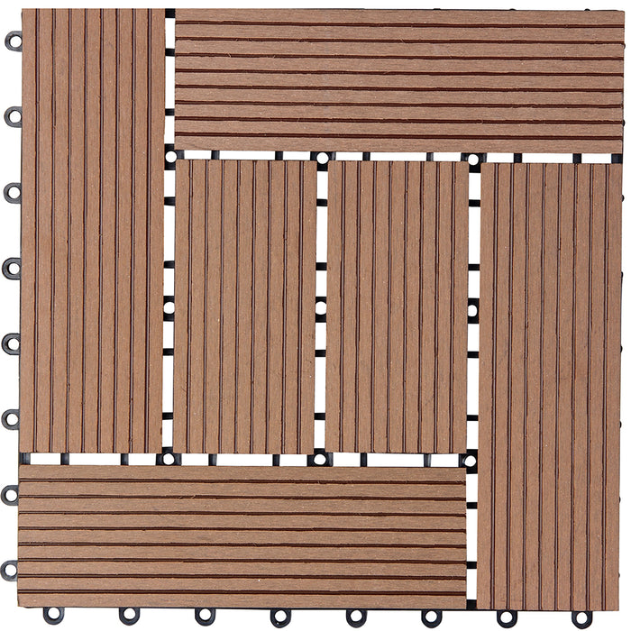 Set 11 Pezzi Piastrelle Pavimento WPC a Incastro da Esterno 30x30 cm Terracotta