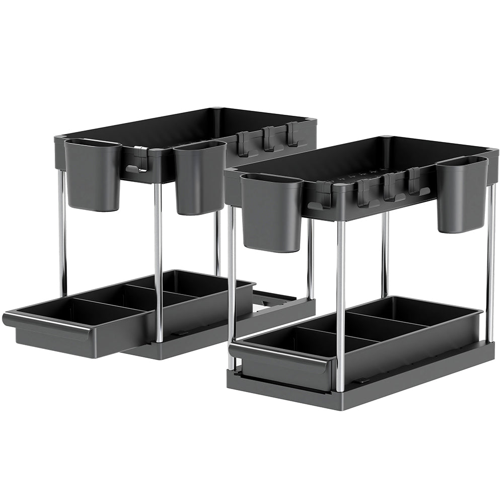 Set 2 Organizer Sottolavello Nero Bagno Cucina Cassetto Scorrevole Salvaspazio