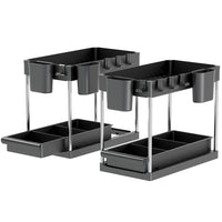 Set 2 Organizer Sottolavello Nero Bagno Cucina Cassetto Scorrevole Salvaspazio
