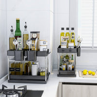 Set 2 Organizer Sottolavello Nero Bagno Cucina Cassetto Scorrevole Salvaspazio