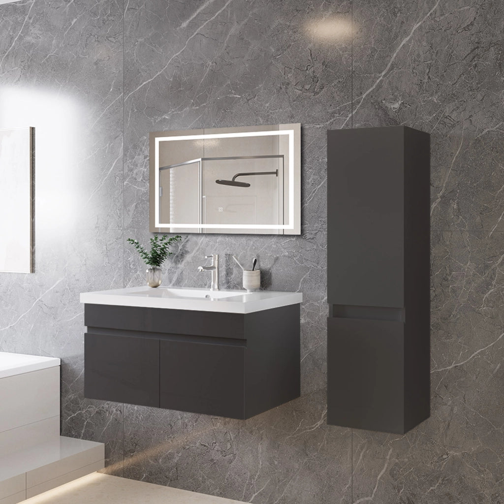 Mobile bagno sospeso con lavabo da incasso 79 cm,bianco, 2 ante.