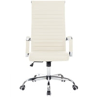 Sedia da Ufficio in Simil Pelle Beige Poltrona Scrivania Girevole Base Cromata