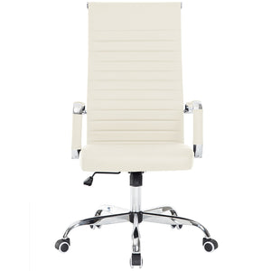 Sedia da Ufficio in Simil Pelle Beige Poltrona Scrivania Girevole Base Cromata