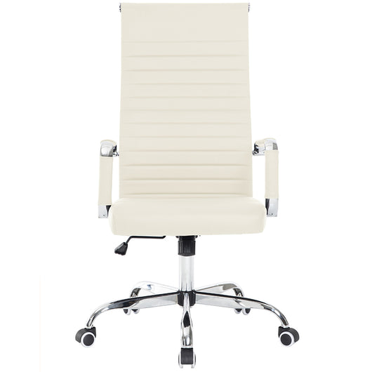 Sedia da Ufficio in Simil Pelle Beige Poltrona Scrivania Girevole Base Cromata