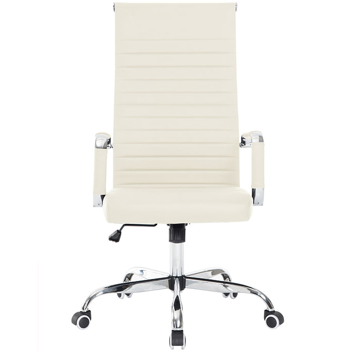 Sedia da Ufficio in Simil Pelle Beige Poltrona Scrivania Girevole Base Cromata