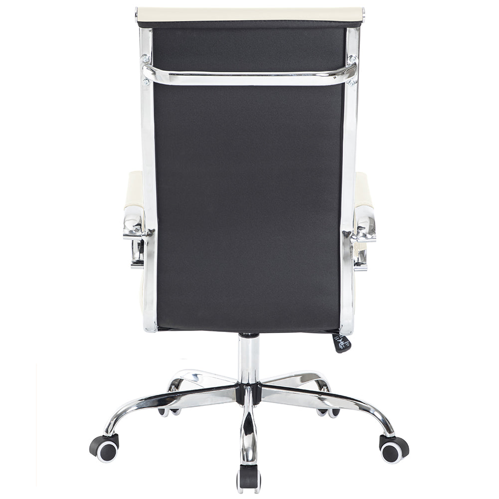 Sedia da Ufficio in Simil Pelle Beige Poltrona Scrivania Girevole Base Cromata