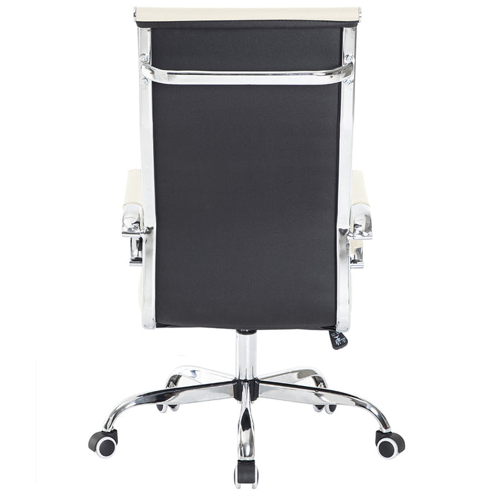 Sedia da Ufficio in Simil Pelle Beige Poltrona Scrivania Girevole Base Cromata