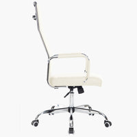 Sedia da Ufficio in Simil Pelle Beige Poltrona Scrivania Girevole Base Cromata