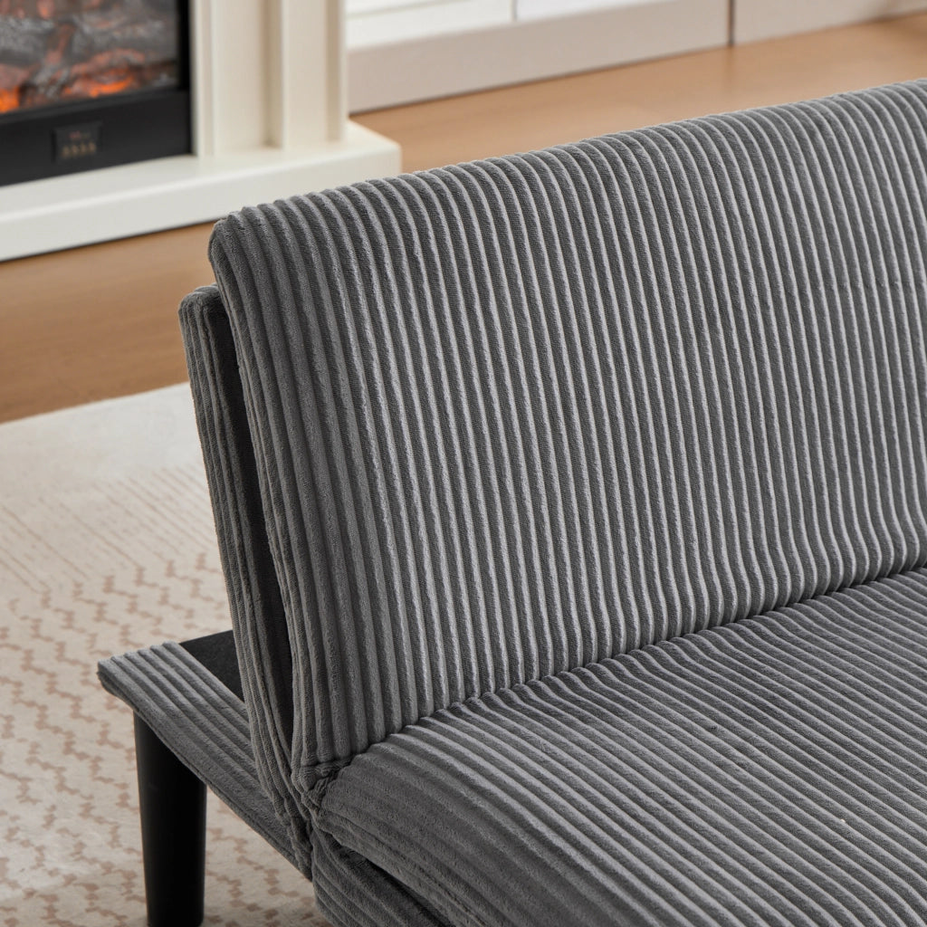Divano convertibile 2 posti con schienale regolabile e funzione letto in velluto a coste grigio 88 × 85 × 18,5 cm