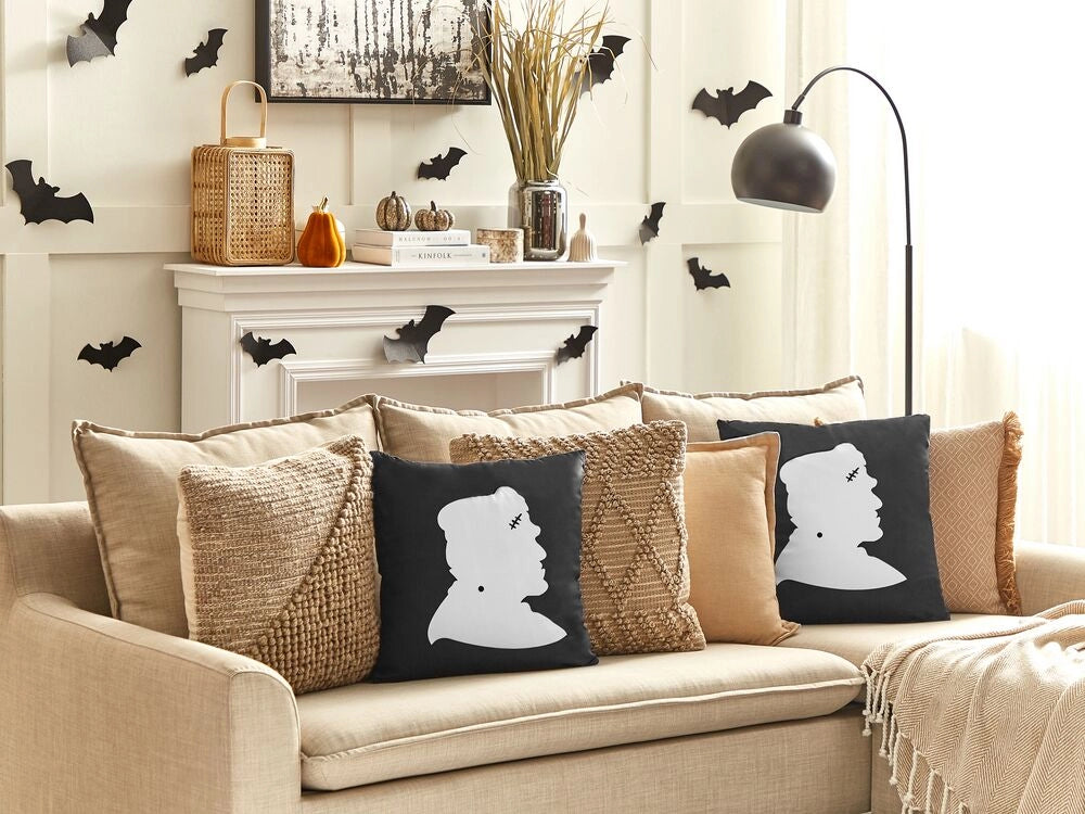 Cuscino decorativo velluto nero fantasia Frankenstein 45 x 45 cm Quadrato Accessori Halloween Decorazione
