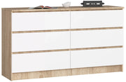 Cassettiera AKORD K140 Sonoma Quercia 138 cm 6 cassetti inserto frontale Bianco 138x40x77 cm