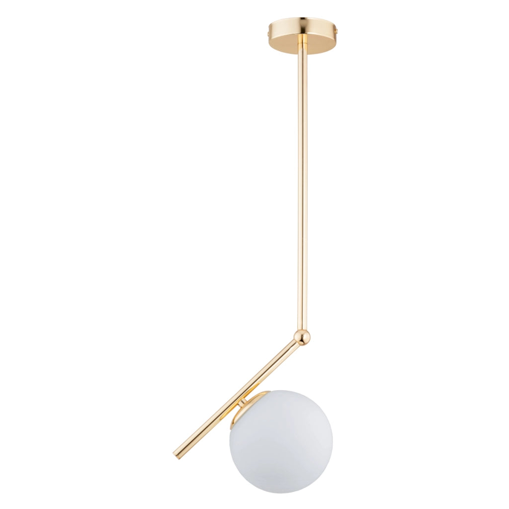 Lampada sospensione minimal oro sfera vetro bianco E14 Alfa