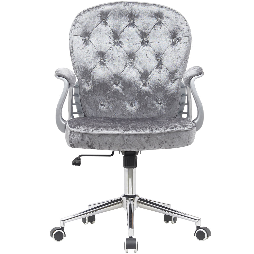 Sedia da Ufficio in Velluto Grigio Poltrona Imbottita da Scrivania con Ruote