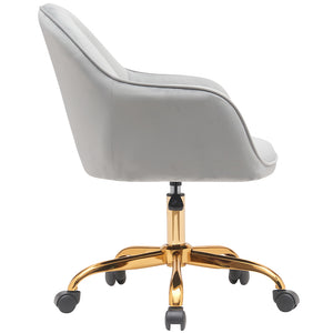 Sedia da Ufficio in Velluto Grigio Poltrona Imbottita da Scrivania con Base Oro
