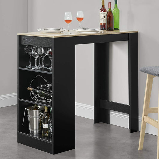 Consolle Tavolo Alto da Bar 3 Ripiani Tavolino Nero e Quercia Penisola Cucina