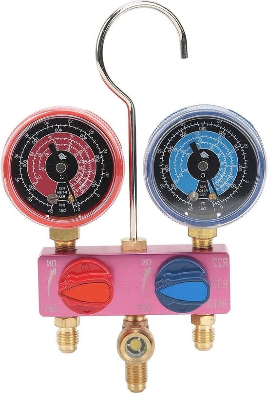 Manometro diagnostico con pulsante metallico e imbottitura PTPE - Mini G1/4 - Adatto per R22 R32 R410A refrigerante.
