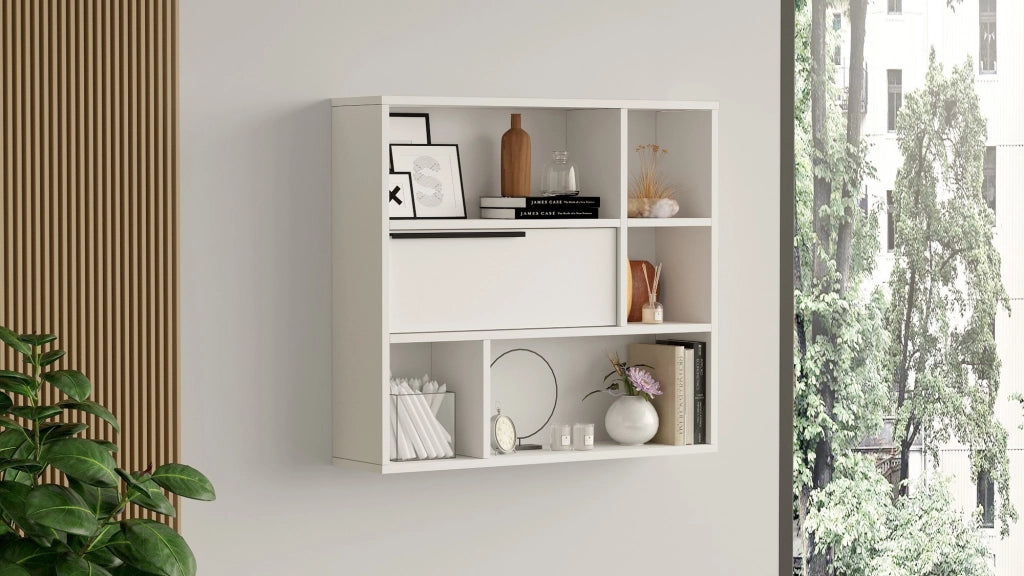 Mensola a muro in legno "Calvin" - 90 x 22 x 81 cm - Bianco
