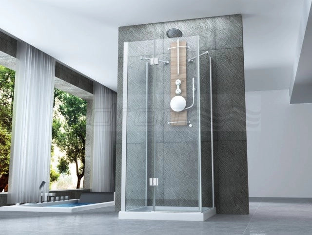 Box doccia tre lati porta battente e lati fissi cristallo 8mm trasparente anticalcare PURA TRIS 80x100x80 cm