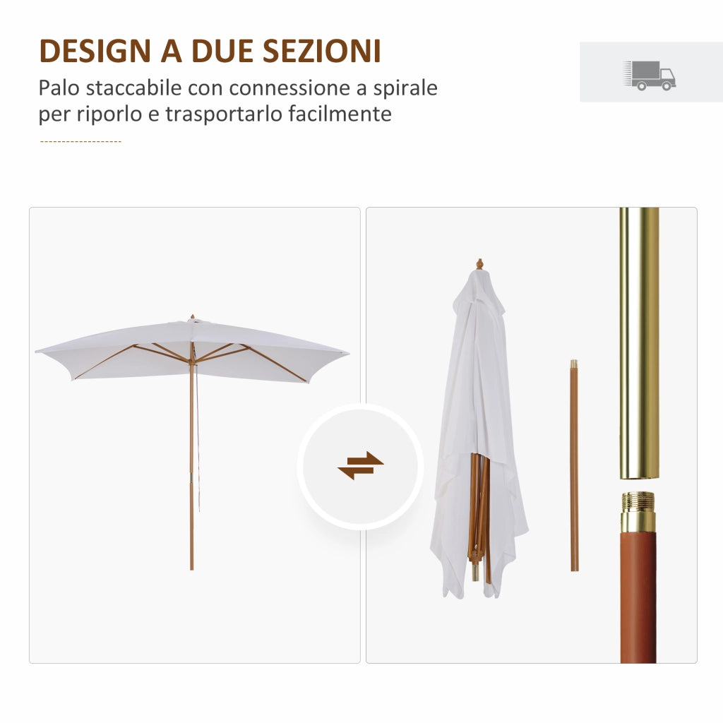 Ombrellone da Giardino in Legno ¨C zephmum ¨C Bianco 2x3 m con Copertura Rimovibile