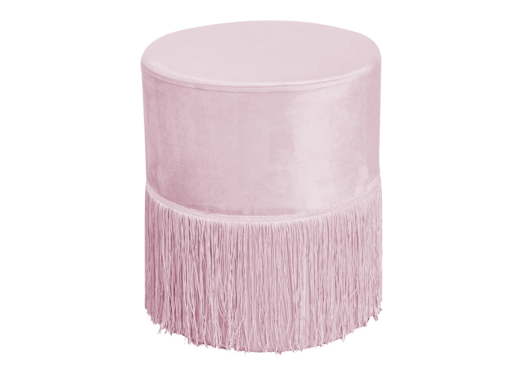 Pouf Salotto/Camera Con Frangette Imbottito Modello Velvet Malibù Tinta Unita - Pouf - Cipria
