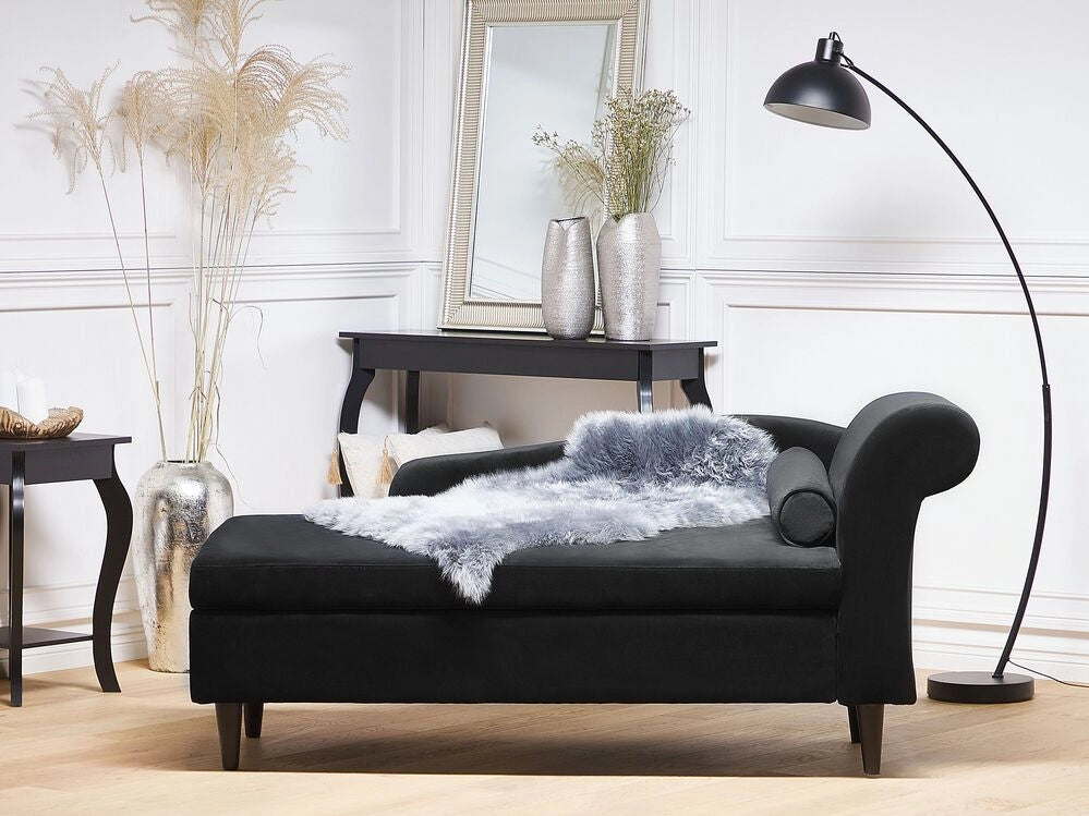 Chaise longue Rivestimento in velluto Nero con contenitore a versione destra con cuscino