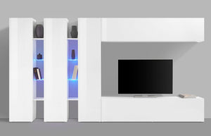 Parete Attrezzata Soggiorno 340x30x180 cm Maruska n°5 Bianco Lucido