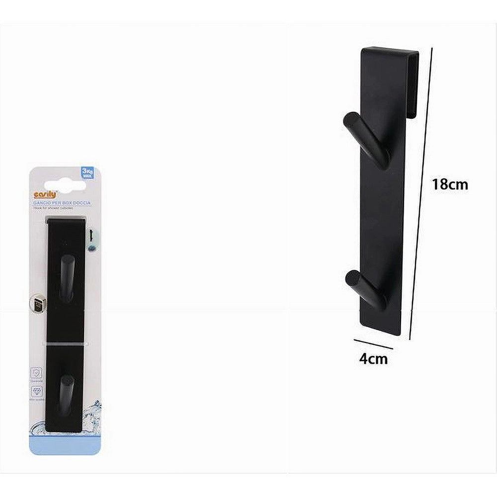 Trade Shop - Gancio Doppio Per Porta Box Doccia Appendere Asciugamani Bagno 4x18cm Nero 87771 -