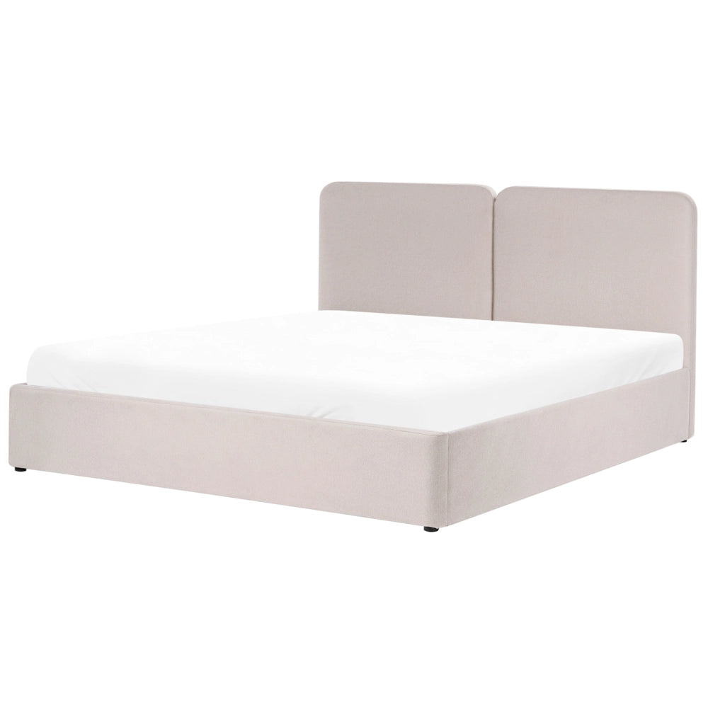 Letto ottomano color beige in tessuto 180 x 200 cm Testiera imbottita Rete a doghe sollevabile