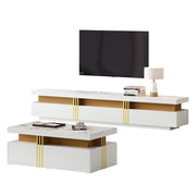 Mobile TV da Parete e Tavolino con Vani Contenitivi e Cassetti; Design Moderno; Truciolare; Bianco