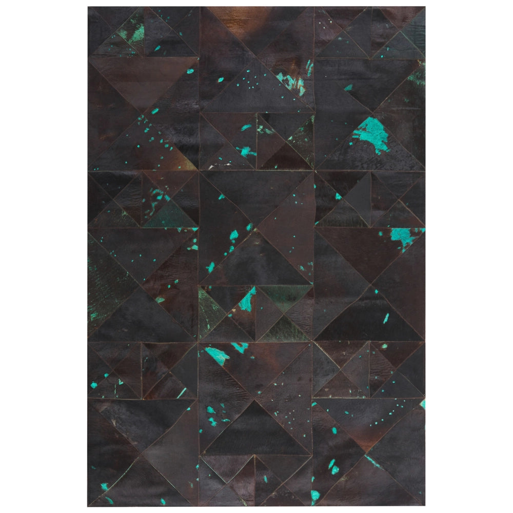 Tappeto Pelle Bovina Marrone e Blu 160 x 230 cm Astratta Artigianale a pelo corto Moderno