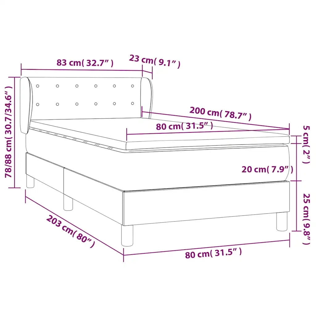 Letto singolo | Letto per adulti | Giroletto a Molle con Materasso Verde Scuro 80x200 cm Velluto